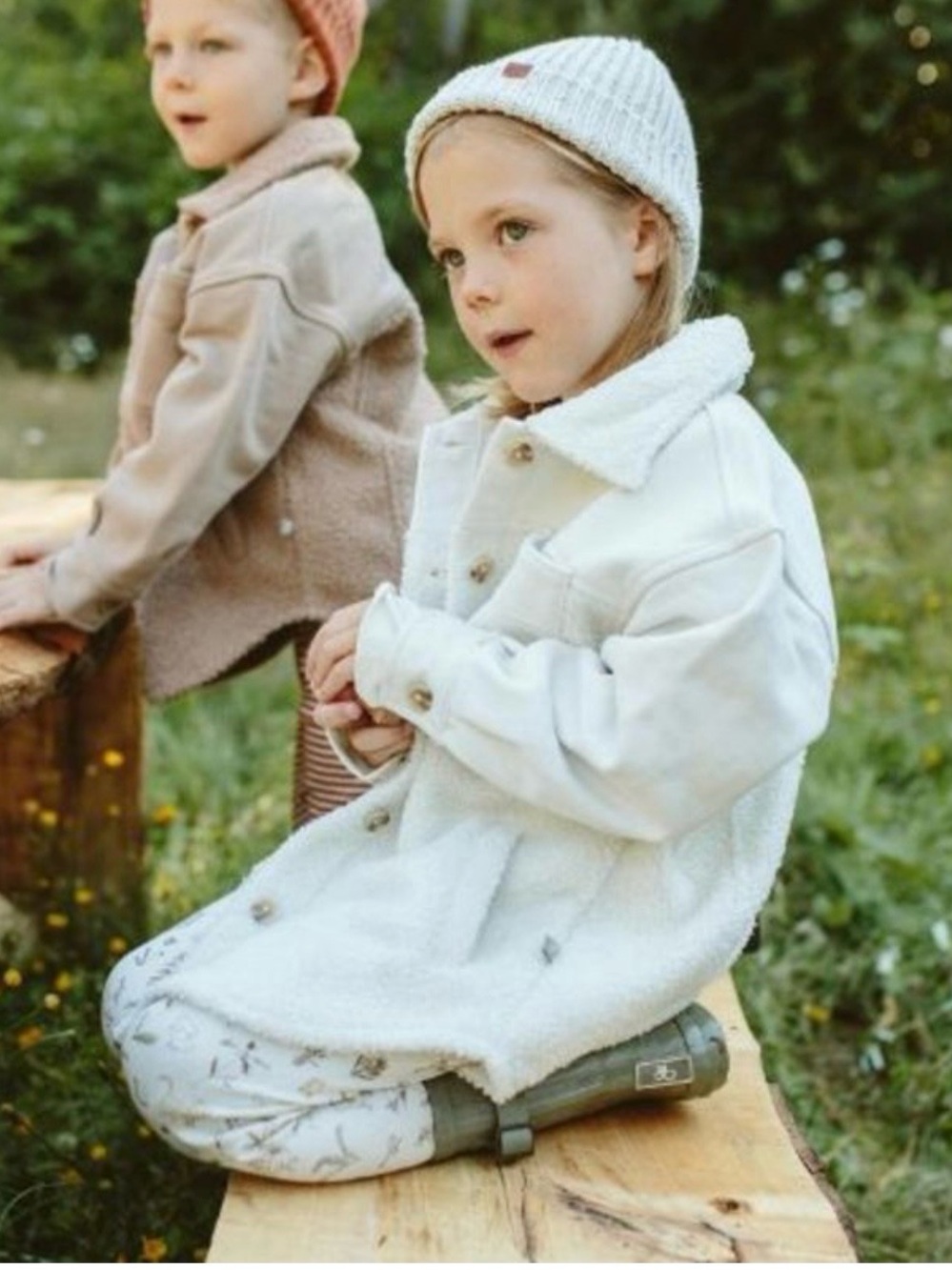 Goumi Kids Alabaster Sherpa Farm Coat Jacket Fleece Pockets Ivory 3T 4T Unisex
